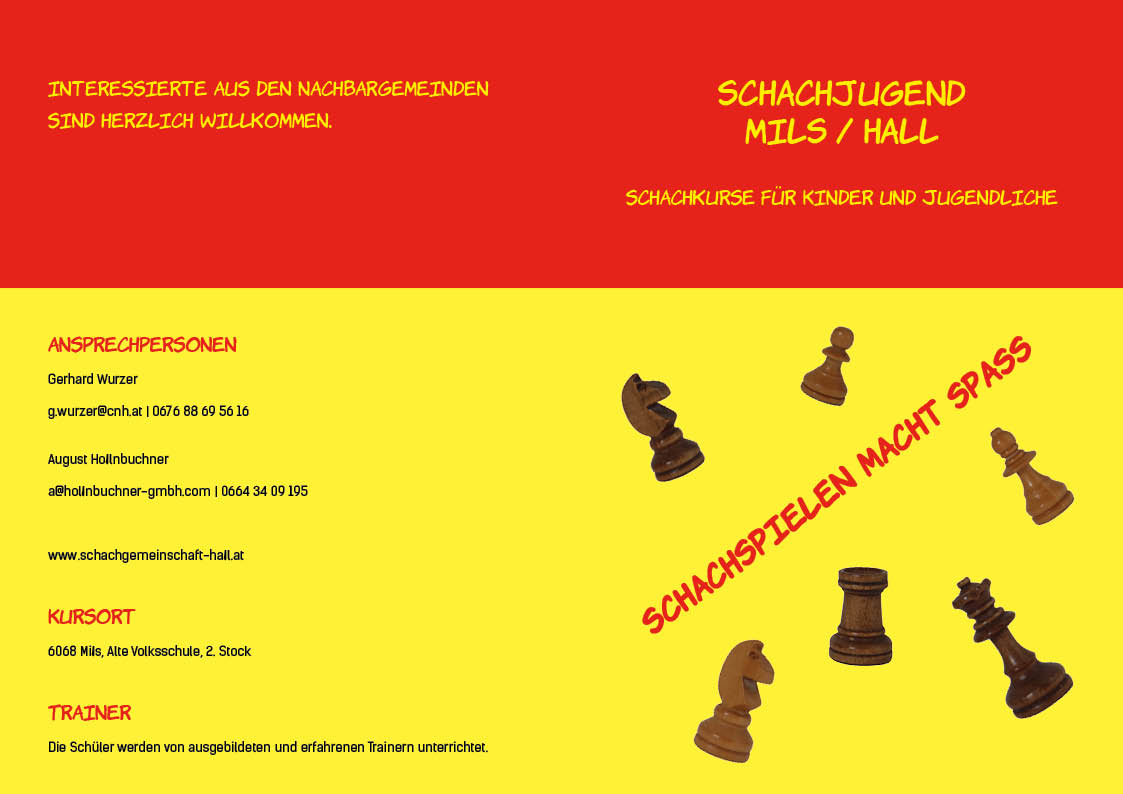 Folder (Titel- und Rückseite) für die Schachjugend Mils/Hall